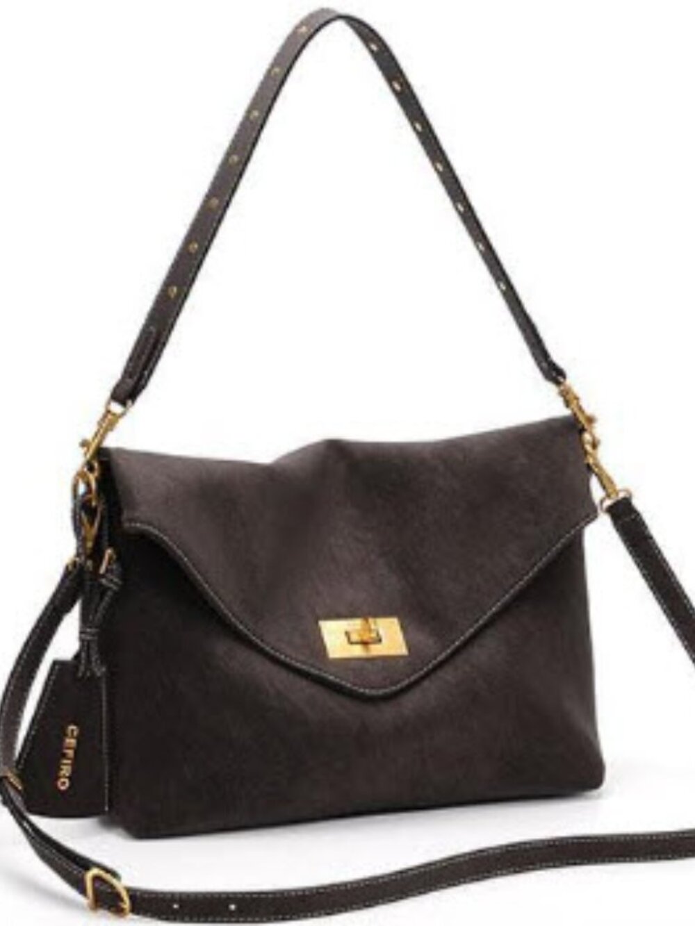 NWOT Cefiro Urban Envelope Crossbody Bag Vegan Leather Gold Hardware Large